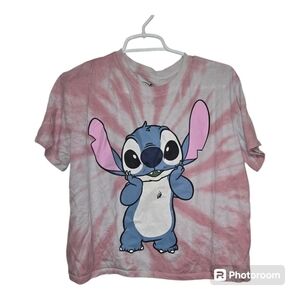 Disney Stitch Pink Tie-Dye Cropped Tee Juniors XL 15–17
